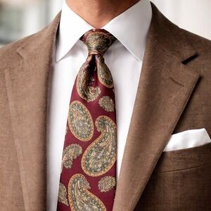 80s Christian Dior Monsieur Silk Tie Burgundy Paisley USA Italian Silk Vintage